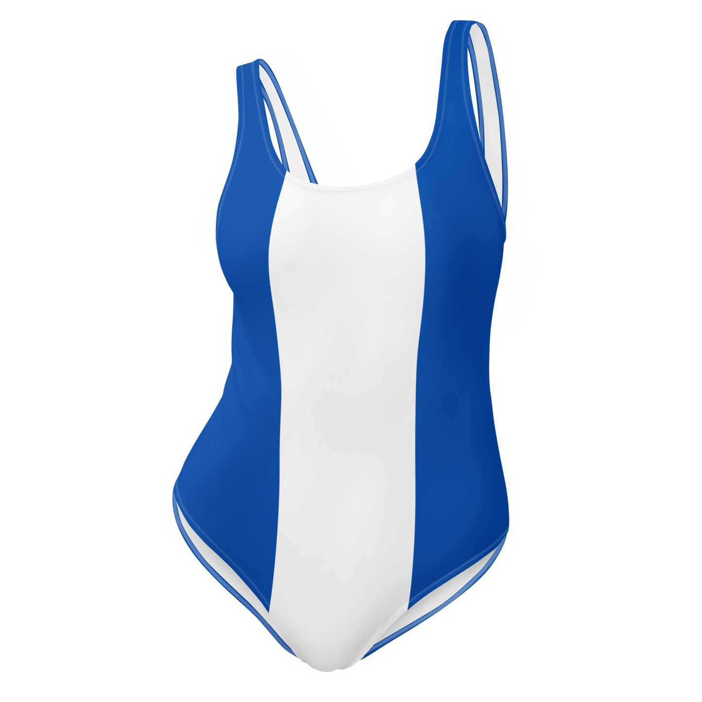 Blue and White One-Piece Swimsuit