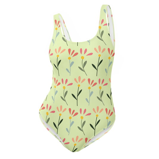 Three Flowers Pattern One-Piece Swimsuit