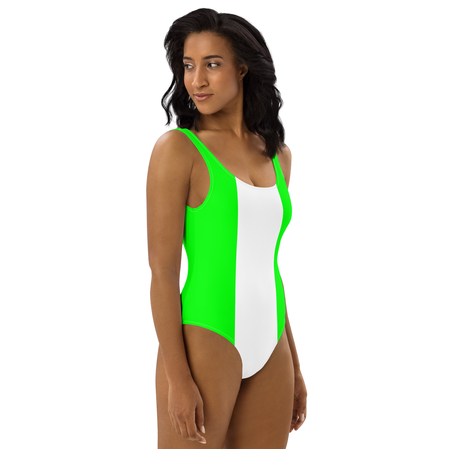 Key Lime and White One-Piece Swimsuit