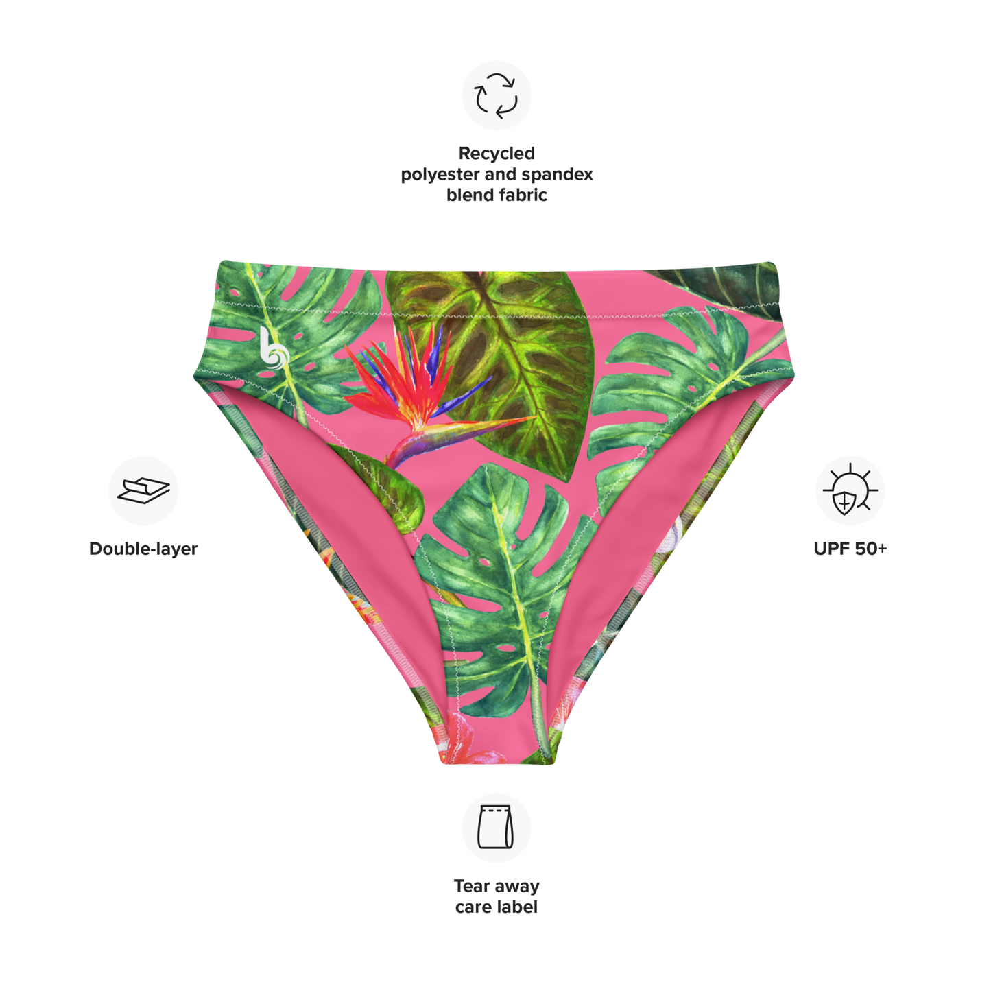 Pink Tropical Plant & Floral Pattern Recycled Bikini Bottom