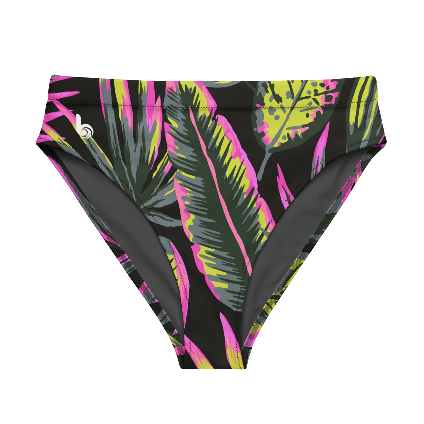 Black Tropical Plant and Floral Pattern Recycled Bikini Bottom