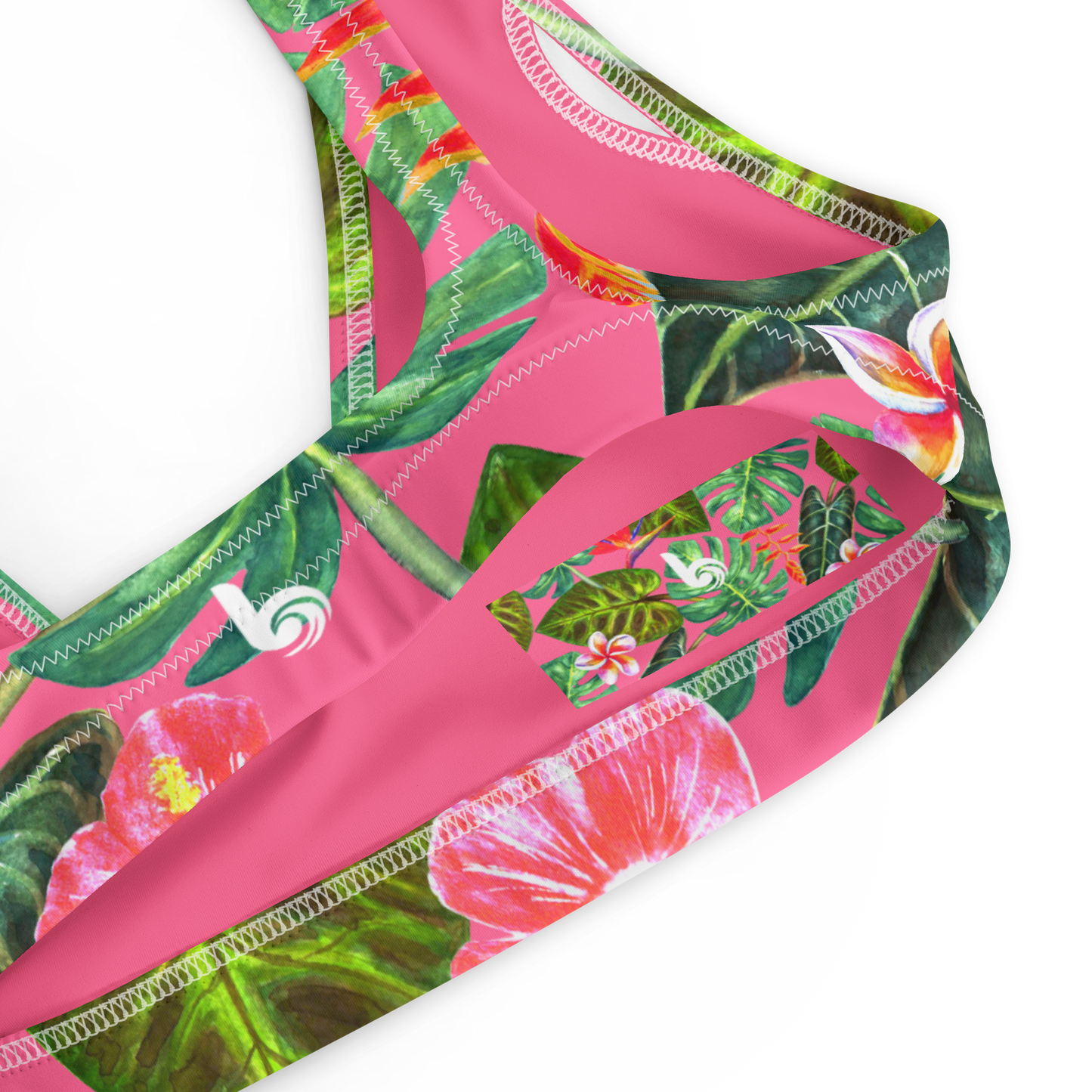 Pink Tropical Plant & Floral Pattern Recycled Bikini Top