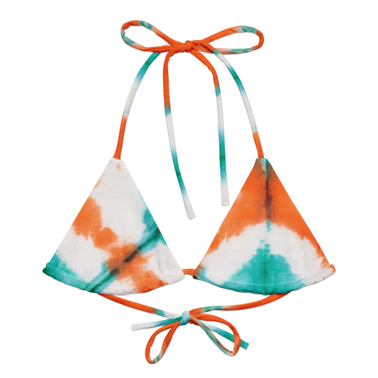 Pumpkin & Teal Tie-Dye Recycled String Bikini Top